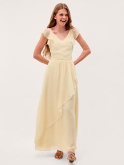 Monsoon Kids' Asymmetrical Frill Prom Dress, Lemon, Lemon