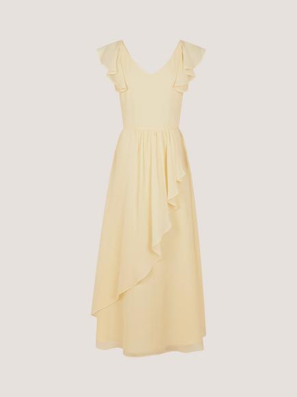Monsoon Kids' Asymmetrical Frill Prom Dress, Lemon - view 2, Lemon