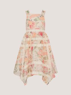 Monsoon Kids' Kelis Floral Handkerchief Hem Dress, Pink, Pink