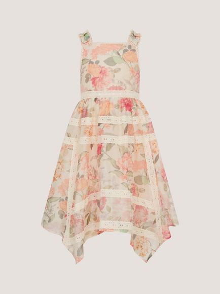 Monsoon Kids' Kelis Floral Handkerchief Hem Dress, Pink, Pink