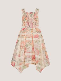 Monsoon Kids' Kelis Floral Handkerchief Hem Dress, Pink - view 2, Pink