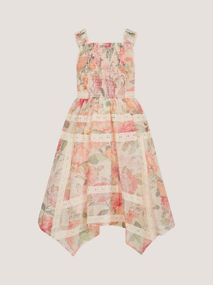 Monsoon Kids' Kelis Floral Handkerchief Hem Dress, Pink - view 2, Pink