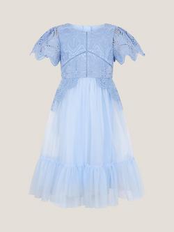 Monsoon Kids' Monica Lace Tulle Midi Dress, Pale Blue, Pale Blue