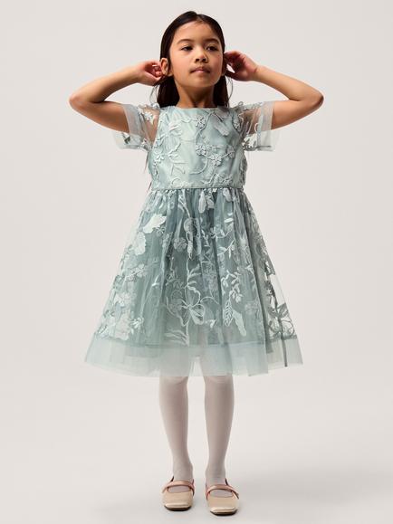 Monsoon Kids' Montecarlo Embroidered Tulle Party Dress, Sage, Sage