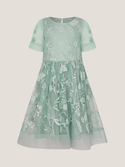 Monsoon Kids' Montecarlo Embroidered Tulle Party Dress, Sage - view 2, Sage