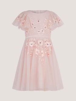Monsoon Kids' Oelene Floral Embroidered Skater Dress, Pink - view 2, Pink