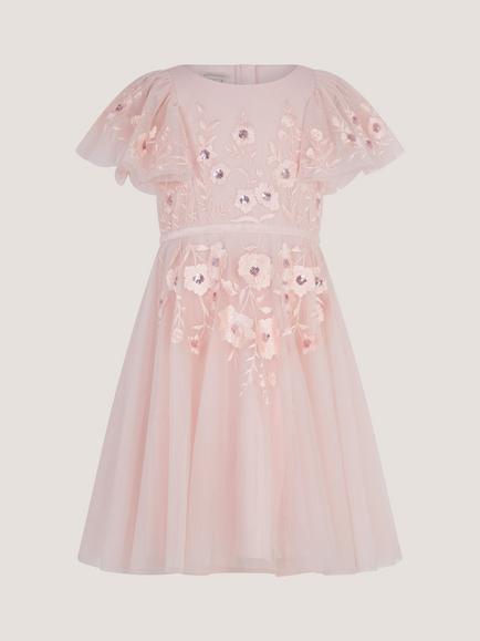 Monsoon Kids' Oelene Floral Embroidered Skater Dress, Pink - view 2, Pink