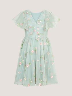 Monsoon Kids' Primrose Embroidered Party Dress, Green - view 2, Green