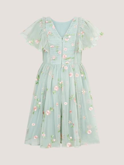 Monsoon Kids' Primrose Embroidered Party Dress, Green - view 2, Green