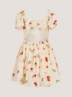 Monsoon Kids' Cotton Strawberry Bow Dress, Ivory - view 2, Ivory