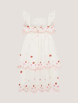 Monsoon Kids' Cotton Strawberry Tiered Dress, Ivory - view 2, Ivory