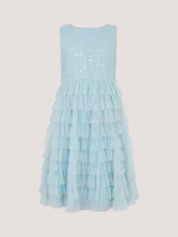 Monsoon Kids' Taylor Sleeveless Floral Lace Party Dress, Blue, Blue