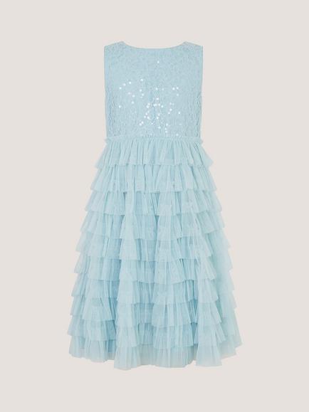 Monsoon Kids' Taylor Sleeveless Floral Lace Party Dress, Blue