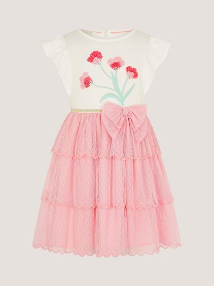 Monsoon Kids' Tulip Tiered Disco Dress, Pink, Pink