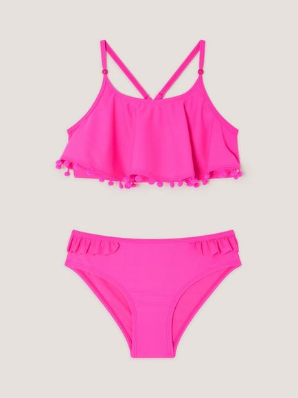 Monsoon Kids' Cross Back Pom-Pom Bikini Set, Pink, Pink