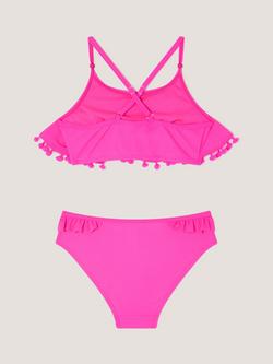 Monsoon Kids' Cross Back Pom-Pom Bikini Set, Pink - view 2, Pink