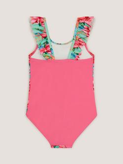 Monsoon Kids' Floral Scalloped Frill Swimsuit, Pink - view 2, Pink
