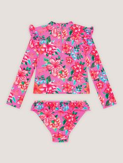 Monsoon Kids' Flower Print Long Sleeve Swim Set, Pink - view 2, Pink