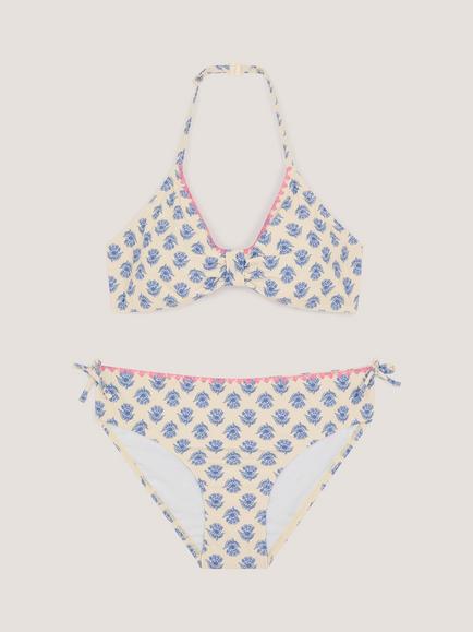 Monsoon Kids' Floral Halter Bikini Set, White, White