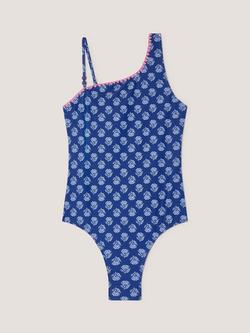 Monsoon Kids' Floral One Shoulder Swimsuit, Navy, Navy