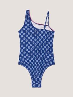 Monsoon Kids' Floral One Shoulder Swimsuit, Navy - view 2, Navy