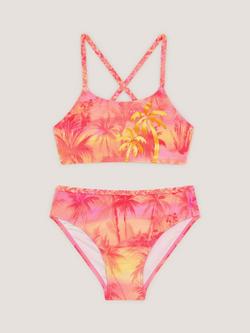 Monsoon Kids' Palm Print Braided Strap Bikini Set, Orange, Orange