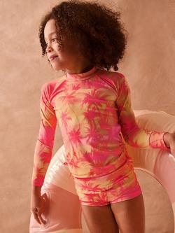 Monsoon Kids' UV Palm Long Sleeve Top & Shorts Swim Set, Orange, Orange