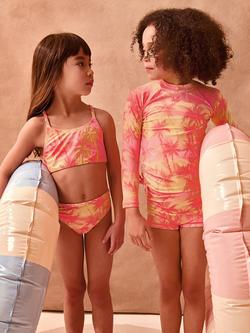 Monsoon Kids' UV Palm Long Sleeve Top & Shorts Swim Set, Orange - view 2, Orange