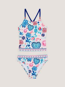 Monsoon Kids' Pineapple Motif Tankini Set, Cream - view 2, Cream