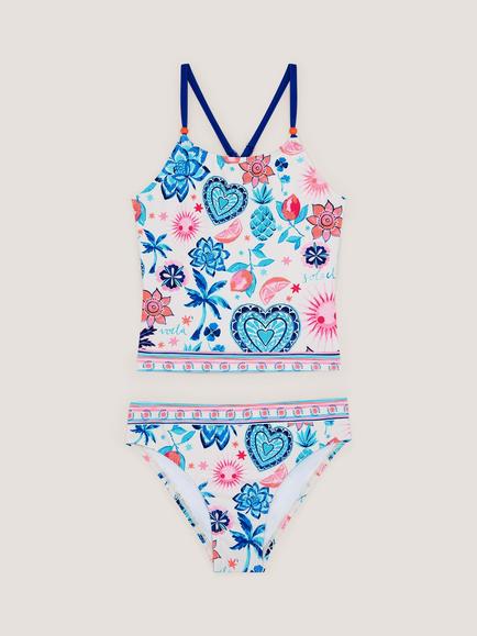 Monsoon Kids' Pineapple Motif Tankini Set, Cream - view 2, Cream