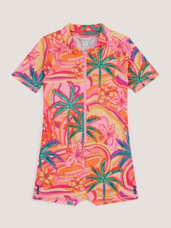 Monsoon Kids' Zip Front Tropical Short Swimsuit, Orange, Orange