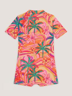 Monsoon Kids' Zip Front Tropical Short Swimsuit, Orange - view 2, Orange