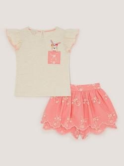Mosoon Kids' Cotton Bunny T-Shirt & Broderie Skort Set, Pink, Pink