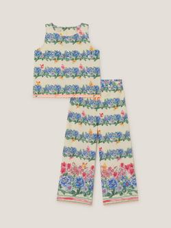 Monsoon Kids' Clara Cotton Floral Sleeveless Top & Wide Leg Trousers Set, Ivory, Ivory