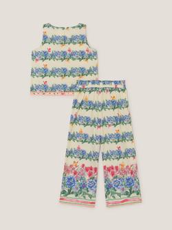 Monsoon Kids' Clara Cotton Floral Sleeveless Top & Wide Leg Trousers Set, Ivory - view 2, Ivory