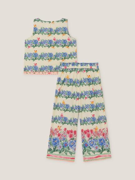 Monsoon Kids' Clara Cotton Floral Sleeveless Top & Wide Leg Trousers Set, Ivory - view 2, Ivory