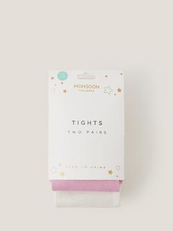 Monsoon Kids' Frosted Tights, Pack of 2, Multi - view 2, Multi