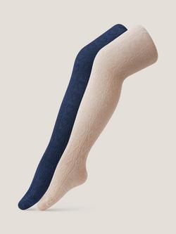 Monsoon Kids' Cable Knit Heart Tights, Pack of 2, Multi, Multi