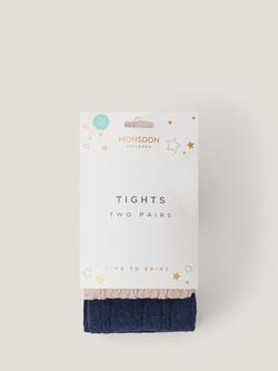 Monsoon Kids' Cable Knit Heart Tights, Pack of 2, Multi - view 2, Multi