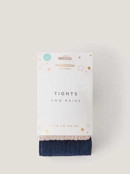 Monsoon Kids' Cable Knit Heart Tights, Pack of 2, Multi - view 2, Multi