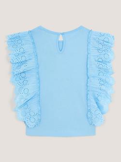 Monsoon Kids' Sequin Strawberry Broderie Ruffle Top, Blue - view 2, Blue