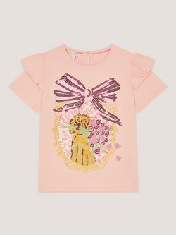 Monsoon Kids' Cotton Sequin Bow Dog T-Shirt, Pink, Pink