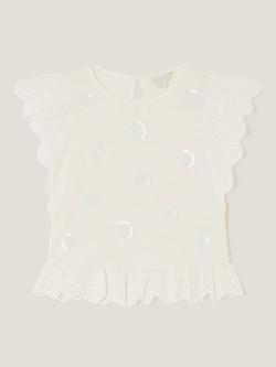 Monsoon Kids' Sequin Smock Top, Ivory, Ivory