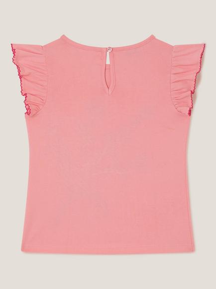 Monsoon Kids' Cotton Tulip Embroidered Bow T-Shirt, Pink - view 2, Pink