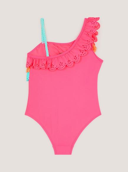 Monsoon Kids' Broderie Tier Swimsuit, Pink - view 2, Pink