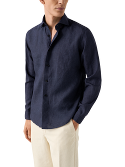 Eton Tailored Garment Wash Linen Shirt, Navy, Navy