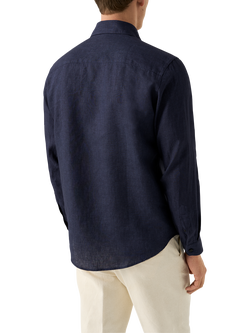 Eton Tailored Garment Wash Linen Shirt, Navy - view 2, Navy