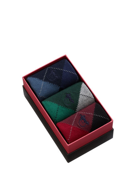 London Sock Company Argyle Cotton Blend Socks, Pack of 3, Mixed - view 2, Mixed