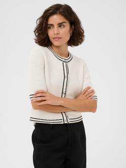 KAFFE Coco Stitch Detail Short Sleeve Cardigan, Chalk, Chalk