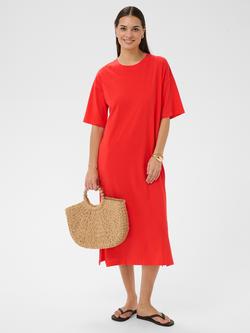 KAFFE Edna T-Shirt Midi Dress, Poppy Red, Poppy Red